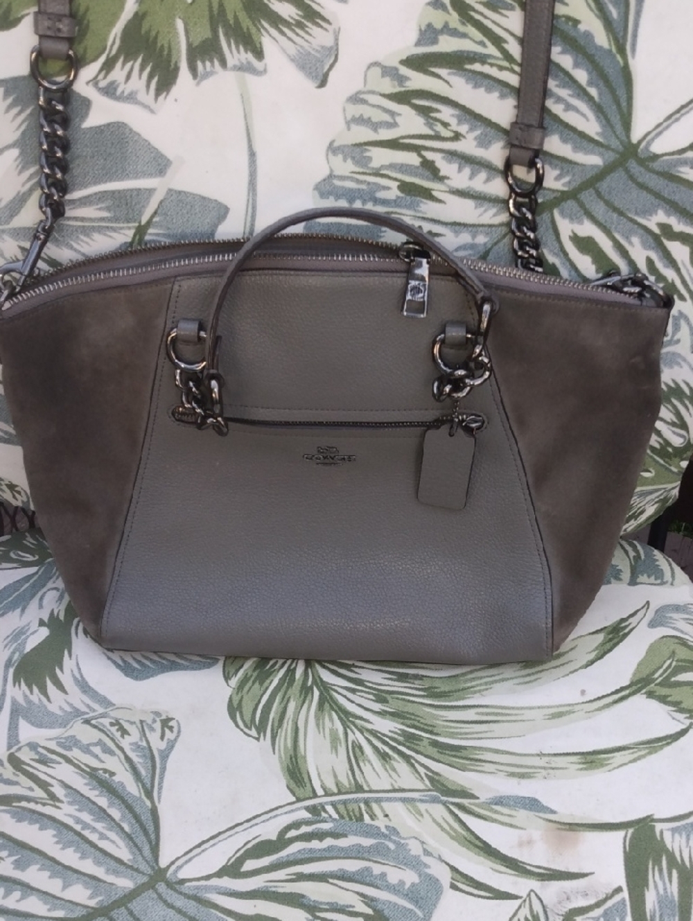 Coach Taupe Gray Leather & Suede Tote with Gunmetal Hardware: Leather Normal Use